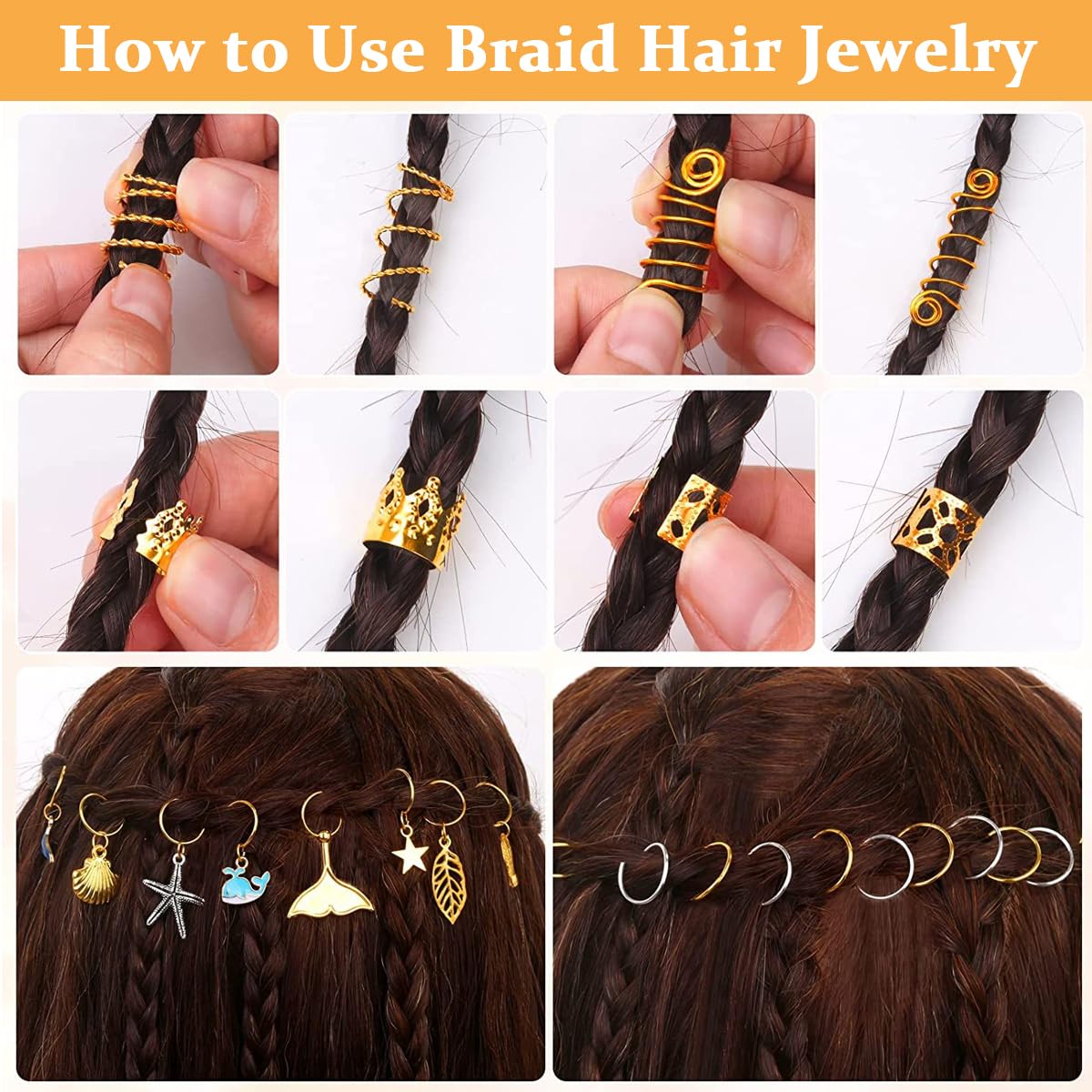 PALAY 292pcs Hair Jewelry for Braids, Assorted Dreadlocks Hair Braiding Charms, Stylish Metal Hair Pendants Coils Rings Clips Hair Accessories for Women Girls PALAY 292pcs Hair Jewelry for Braids, Assorted Dreadlocks Hair Braiding Charms, Stylish Metal Hair Pendants Coils Rings Clips Hair Accessories for Women Girls
